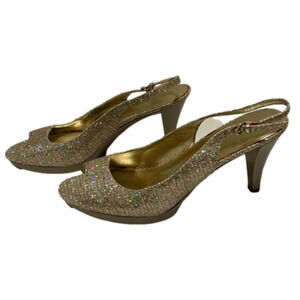 Nine West gold  sequinned platform peep toe sling back 81/2